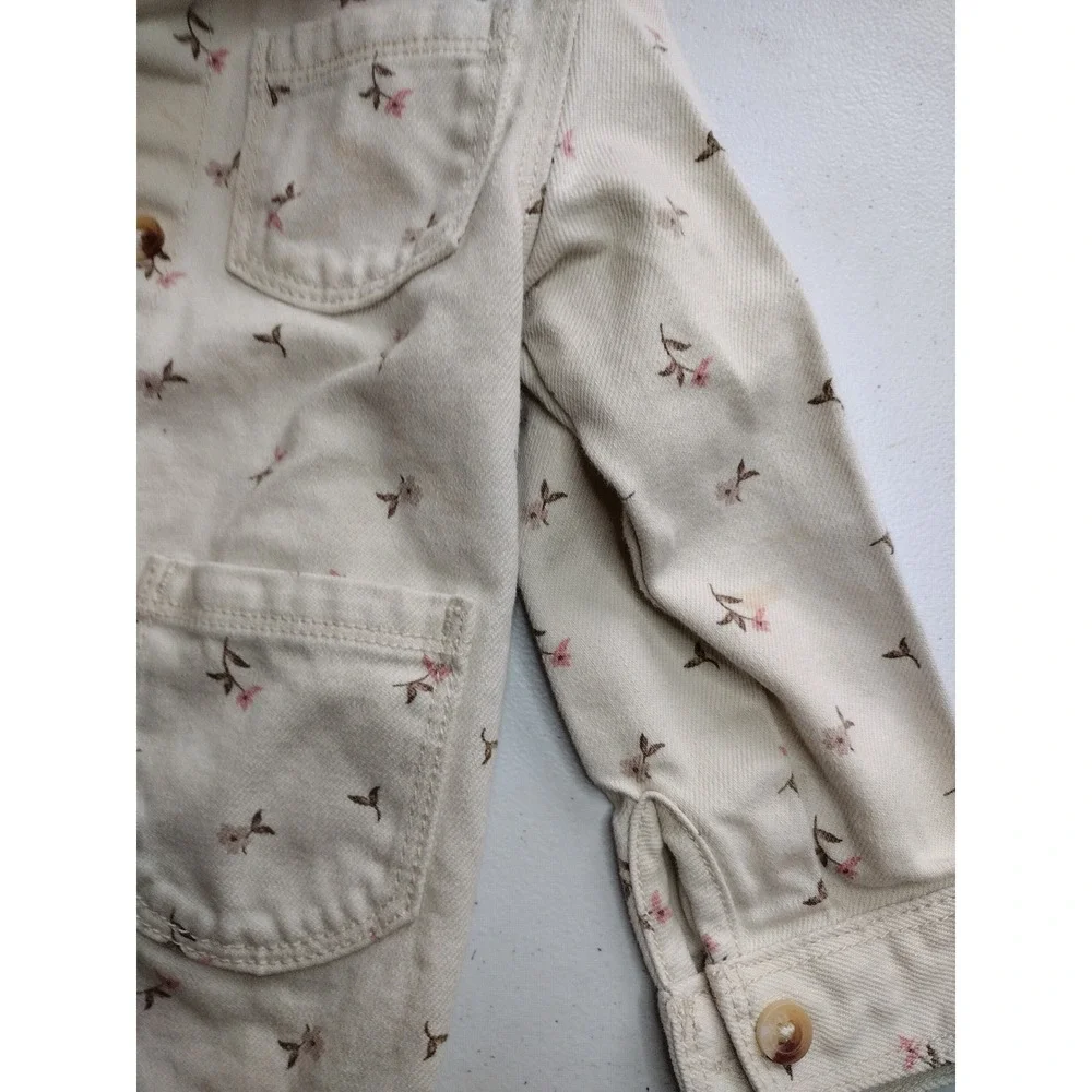 Old Navy Toddler‎ Girls Cream Floral Cotton Twill Utility Jacket Chore Coat 3T